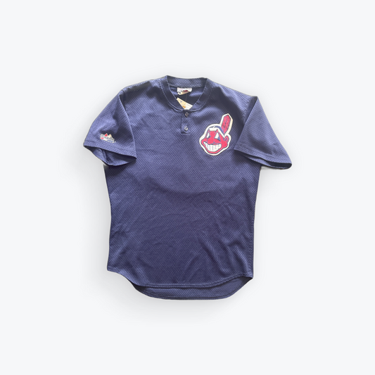 Vintage 90's Majestic Chief Wahoo Quarter Button Baseball Jersey