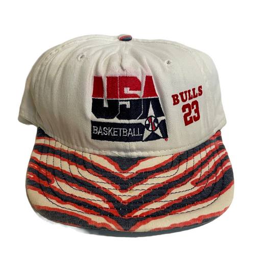 Vintage 90s  Zubaz Micheal Jordan Bulls Olympics Basketball Snapback Hat