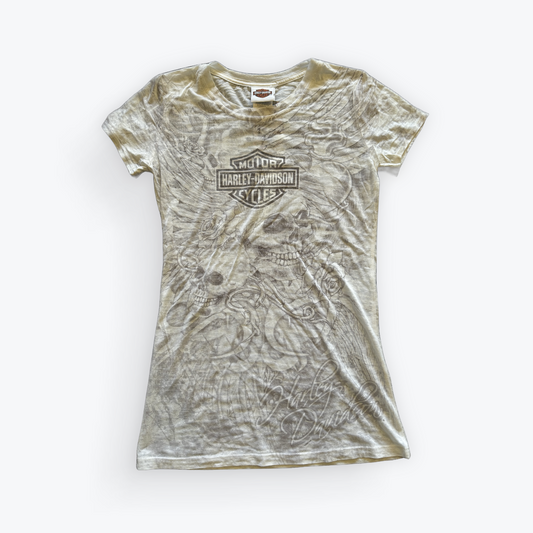 2009 Harley Davidson Women's Skull AOP Baby Tee