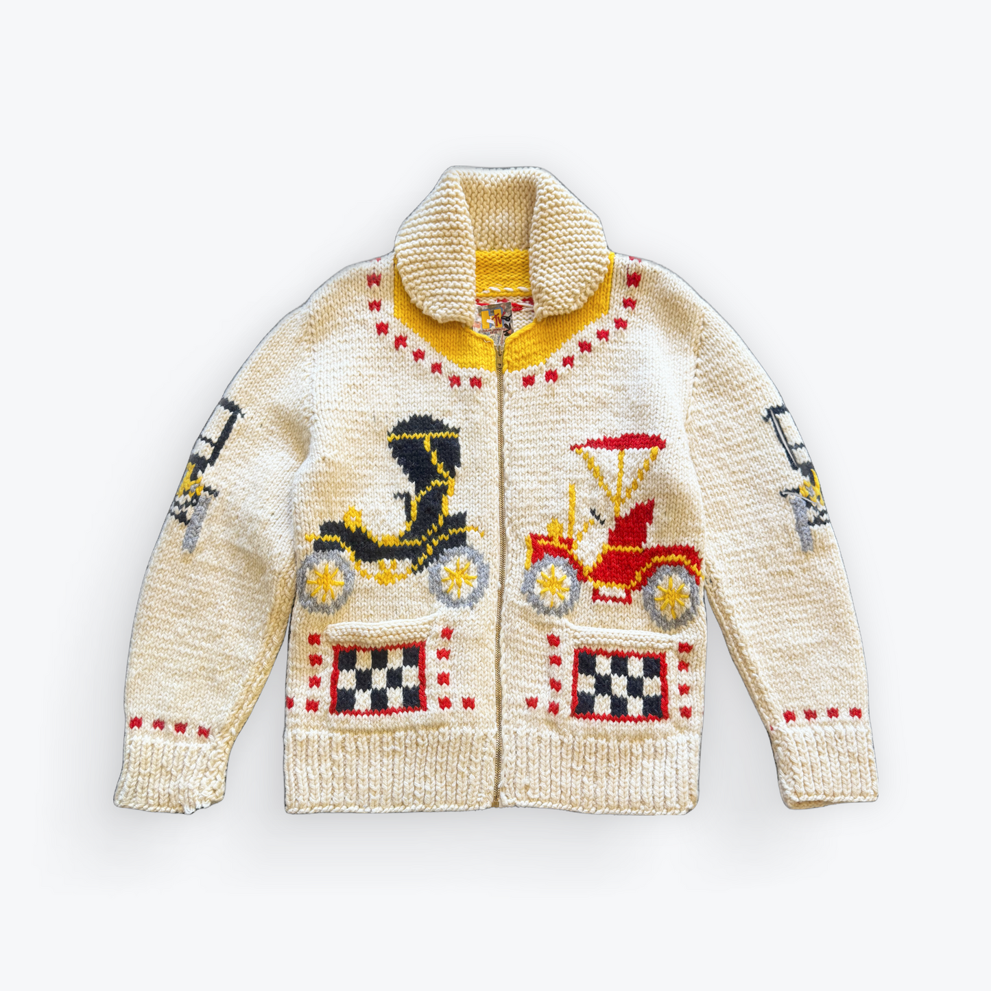 Vintage 50's Mid Century Cowichan Hand Knit Heavyweight Cars Sweater