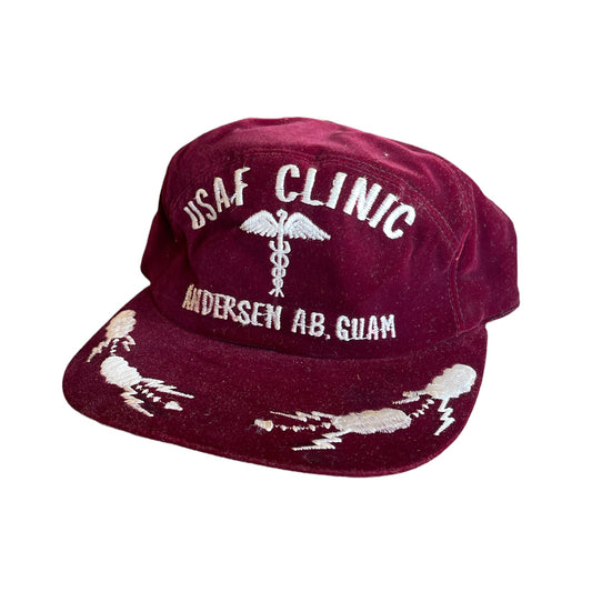 Vintage 70s 80s Guam USAF Clinic Velvet Velour Trucker Snap Back Hat