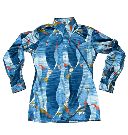 Vintage 1960s/70s Boat Novelty Print Button Down