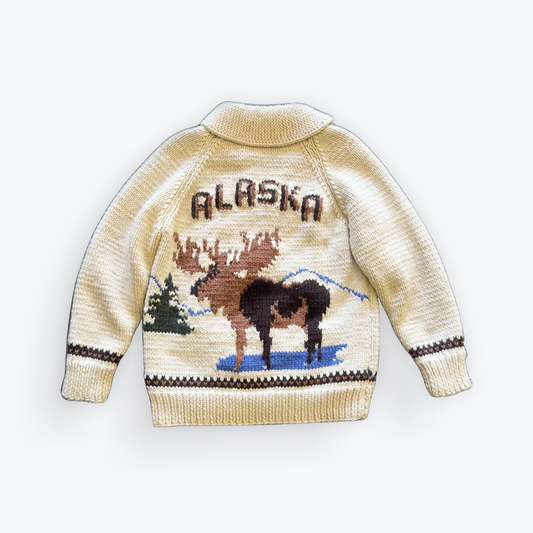 Vintage 50's Mid Century Cowichan Hand Knit Heavyweight Alaska Moose Sweater