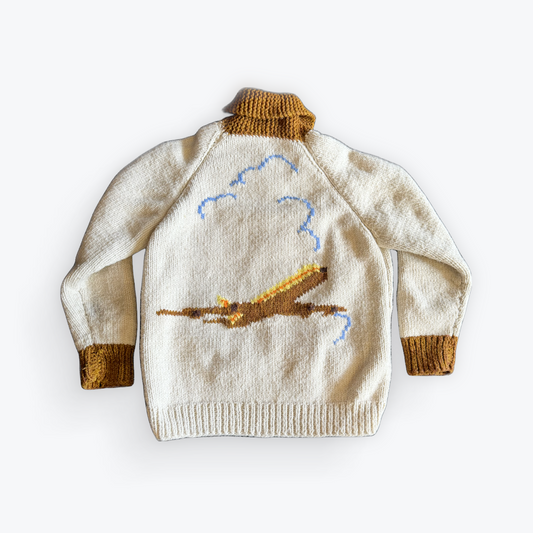 Vintage 50's Mid Century Cowichan Airplane Hand Knit Heavyweight Sweater W/ Zipper