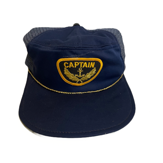 Vintage 80s Captain Boater Trucker Hat Unique Satin