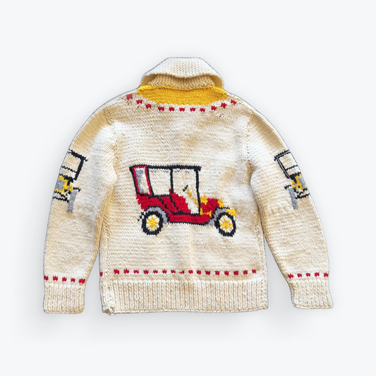Vintage 50's Mid Century Cowichan Hand Knit Heavyweight Cars Sweater