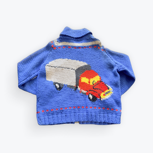 Vintage 50's Mid Century Cowichan Hand Knit Heavyweight Semi Truck Sweater